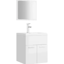 Badmeubelsets-vidaXL - Badkamermeubelset - Wit - Bewerkt hout - 41 x 38.5 x 46 cm