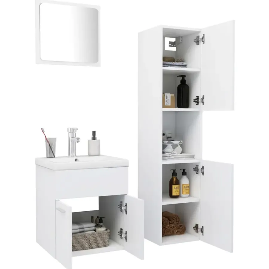 vidaXL - Badkamermeubelset - Wit - Bewerkt hout - 41 x 38.5 x 46 cm