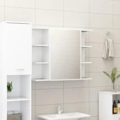 Spiegelkasten-vidaXL - Badkamerspiegelkast - Wit - Bewerkt hout