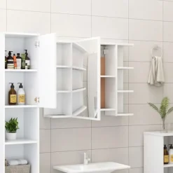 Spiegelkasten-vidaXL - Badkamerspiegelkast - Wit - Bewerkt hout