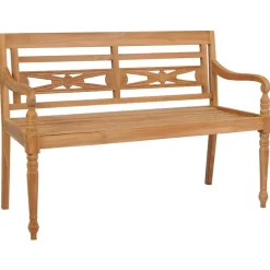 Tuinbanken-vidaXL - Bank Batavia met grijs kussen - Teakhout - 120x51.5x84 cm