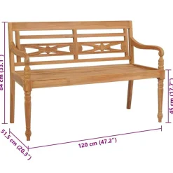 Tuinbanken-vidaXL - Bank Batavia met grijs kussen - Teakhout - 120x51.5x84 cm
