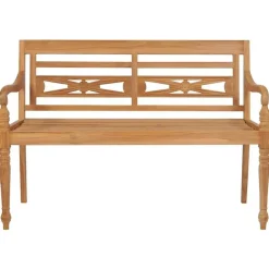 Tuinbanken-vidaXL - Bank Batavia met grijs kussen - Teakhout - 120x51.5x84 cm