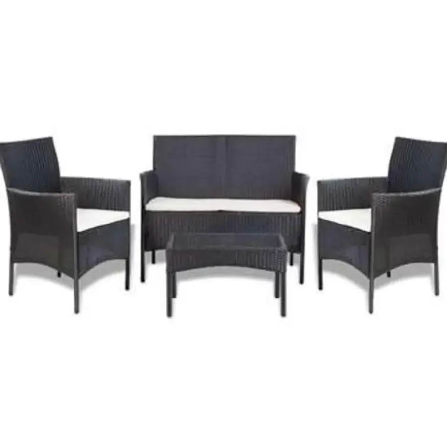 Loungesets-vidaXL - Bankset - Zwart - Poly rattan