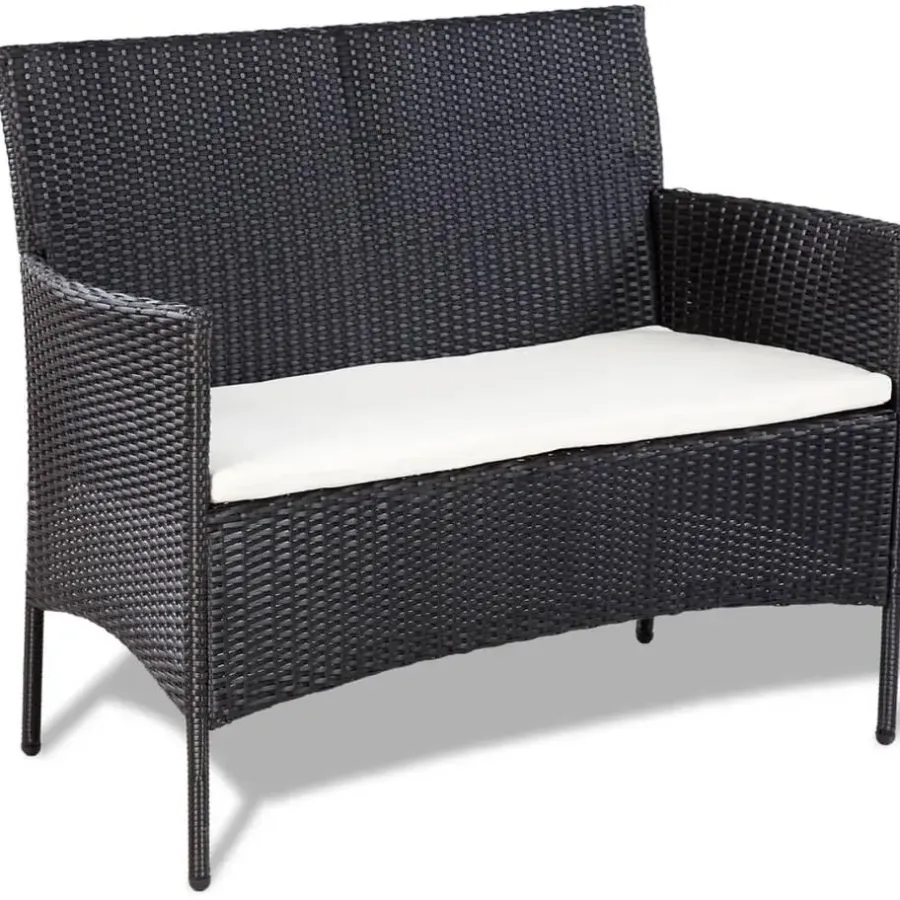 Loungesets-vidaXL - Bankset - Zwart - Poly rattan