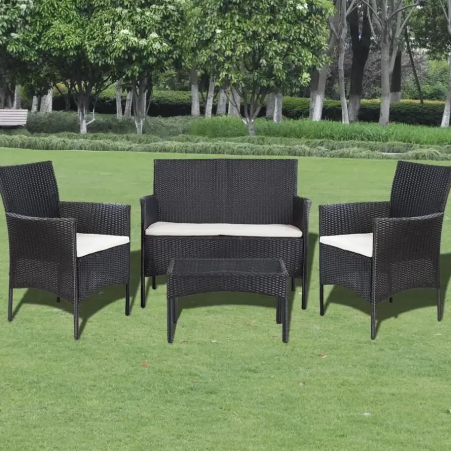 Loungesets-vidaXL - Bankset - Zwart - Poly rattan