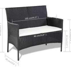 Loungesets-vidaXL - Bankset - Zwart - Poly rattan