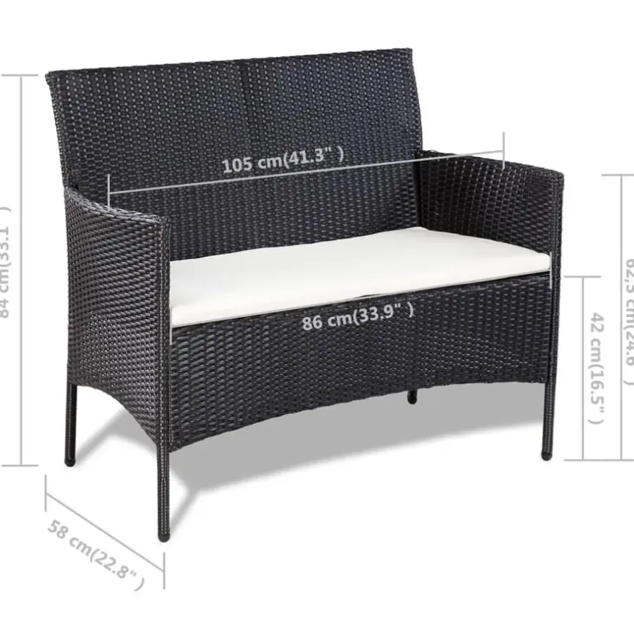 Loungesets-vidaXL - Bankset - Zwart - Poly rattan