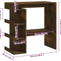 vidaXL - Bartafel met opbergruimte - Gerookt eiken - Bewerkt hout - 100x50 cm