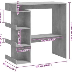 Bartafels-vidaXL - Bartafel met opbergruimte - Betongrijs - Bewerkt hout - 100x50 cm