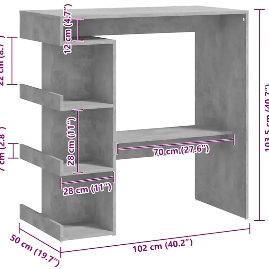 Bartafels-vidaXL - Bartafel met opbergruimte - Betongrijs - Bewerkt hout - 100x50 cm
