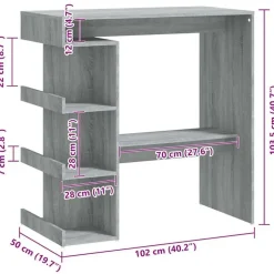 Bartafels-vidaXL - Bartafel met schappen - Grijs sonoma eiken - Bewerkt hout - 100x50 cm