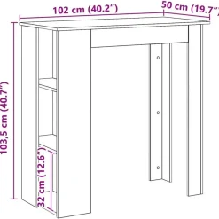 vidaXL - Bartafel met schappen - Artisanaal eiken - Bewerkt hout - 102x50 cm