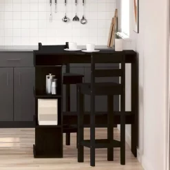 Bartafels-vidaXL - Bartafel met schappen - Zwart eiken - Bewerkt hout - 100x48 cm