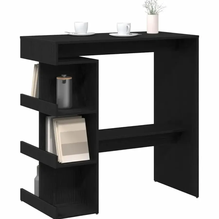 Bartafels-vidaXL - Bartafel met schappen - Zwart eiken - Bewerkt hout - 100x48 cm