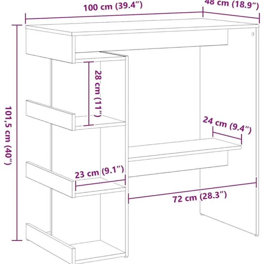 Bartafels-vidaXL - Bartafel met schappen - Zwart eiken - Bewerkt hout - 100x48 cm