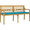 Tuinbanken-vidaXL - Batavia Tuinbank met blauw kussen - Teakhout - 150x51.5x84 cm