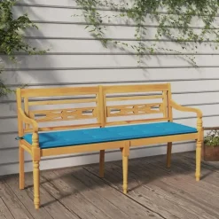 Tuinbanken-vidaXL - Batavia Tuinbank met blauw kussen - Teakhout - 150x51.5x84 cm