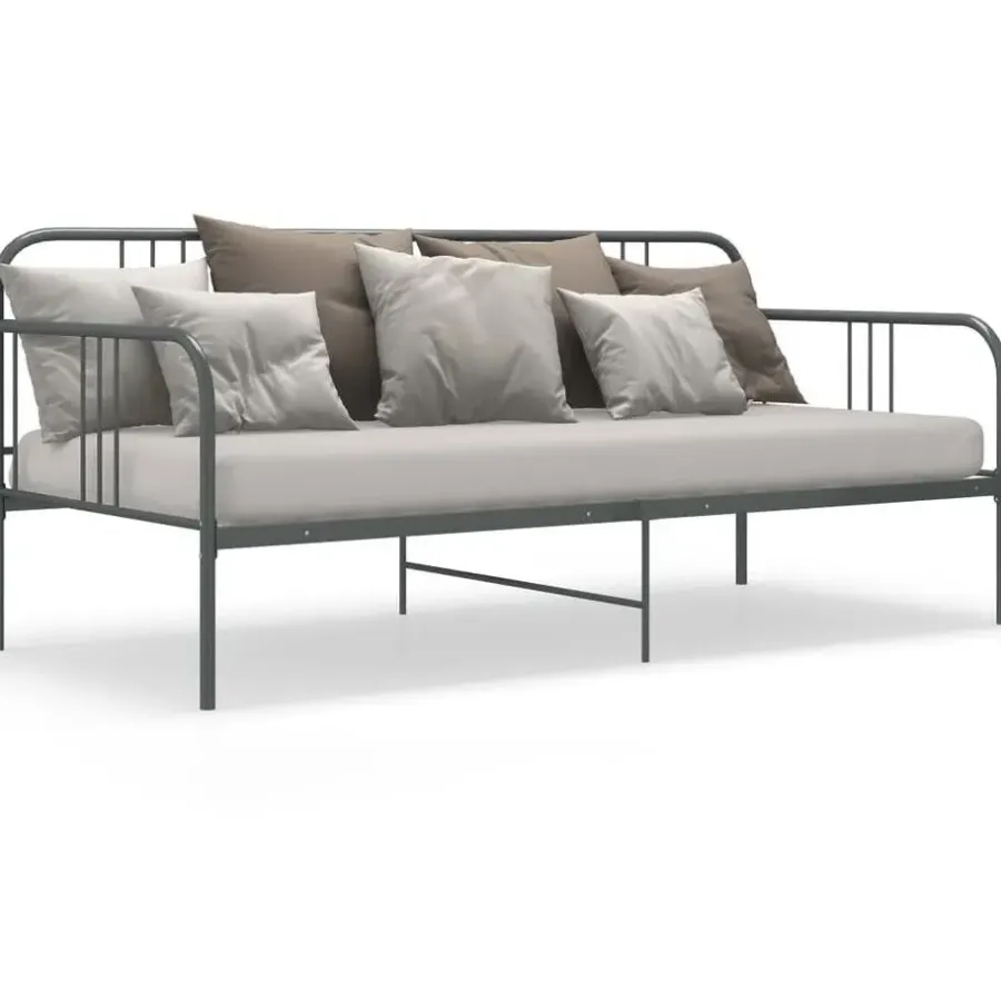 1-Persoons Bedden-vidaXL - Bed - Grijs - Metaal - 90 x 200 cm