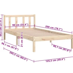 vidaXL - Bed frame - Bruin - Grenenhout - 90 x 200 cm