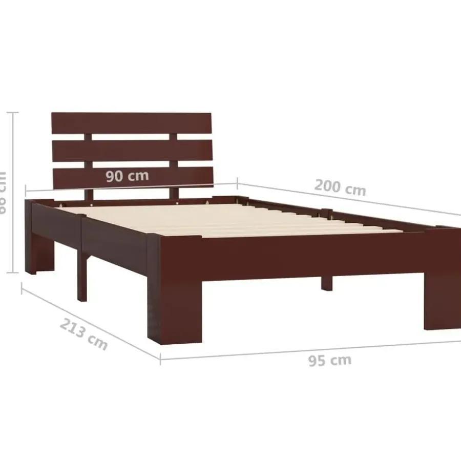 1-Persoons Bedden-vidaXL - Bed frame - Donkerbruin - Grenenhout - 90x200 cm