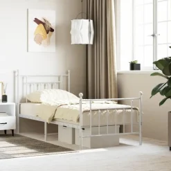 1-Persoons Bedden-vidaXL - Bed frame met hoofd- en voeteneinde - Wit - Metaal - 90x200 cm