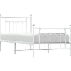 1-Persoons Bedden-vidaXL - Bed frame met hoofd- en voeteneinde - Wit - Metaal - 90x200 cm