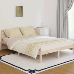 Twijfelaars-vidaXL - Bed frame met hoofdbord - Naturel - Massief grenenhout - 140x200 cm