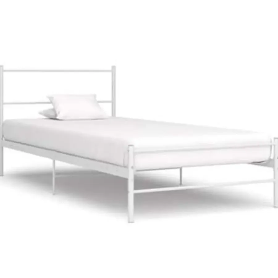 1-Persoons Bedden-vidaXL - Bed frame met hoofdeinde - Wit - Metaal - 90 x 200 cm