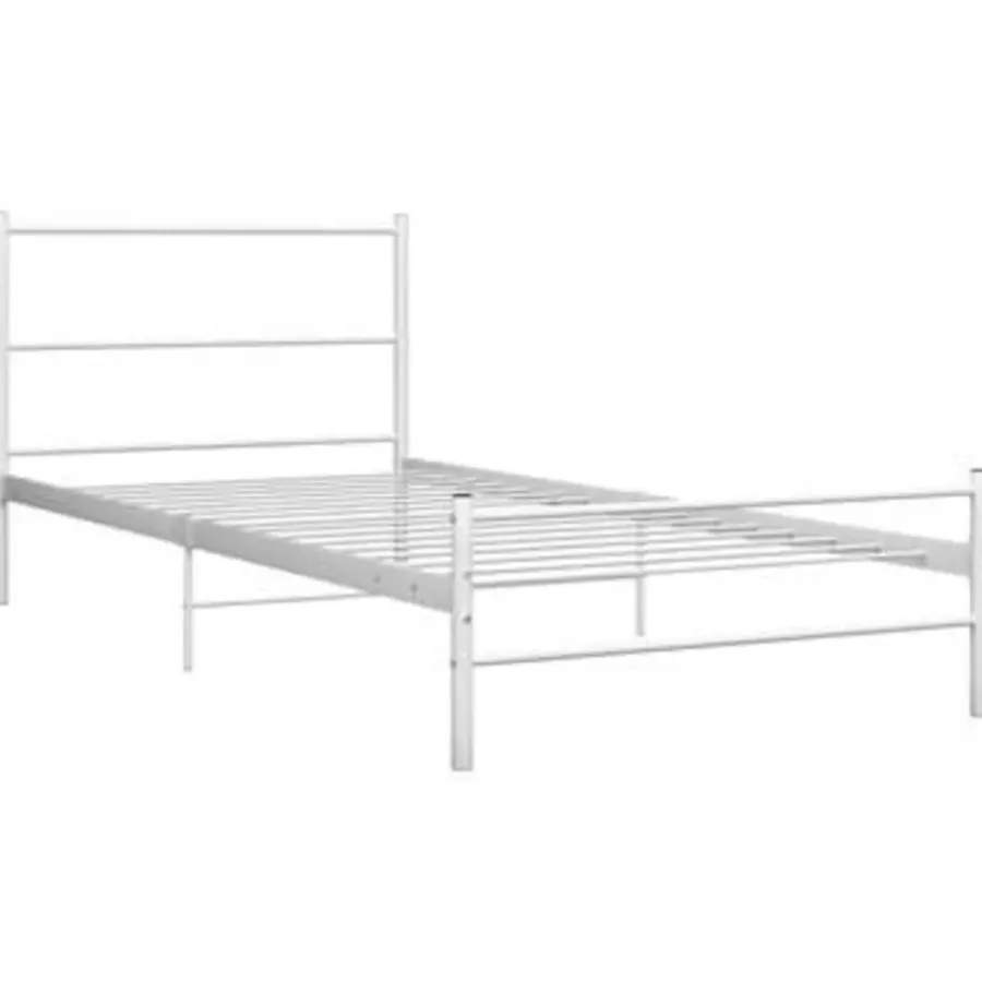 1-Persoons Bedden-vidaXL - Bed frame met hoofdeinde - Wit - Metaal - 90 x 200 cm