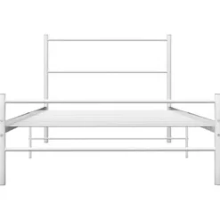 1-Persoons Bedden-vidaXL - Bed frame met hoofdeinde - Wit - Metaal - 90 x 200 cm