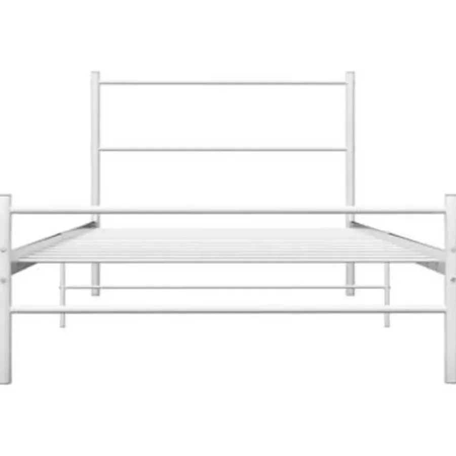 1-Persoons Bedden-vidaXL - Bed frame met hoofdeinde - Wit - Metaal - 90 x 200 cm