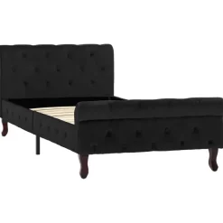 1-Persoons Bedden-vidaXL - Bed frame met hoofdbord - Zwart - Fluweel - 90x200 cm