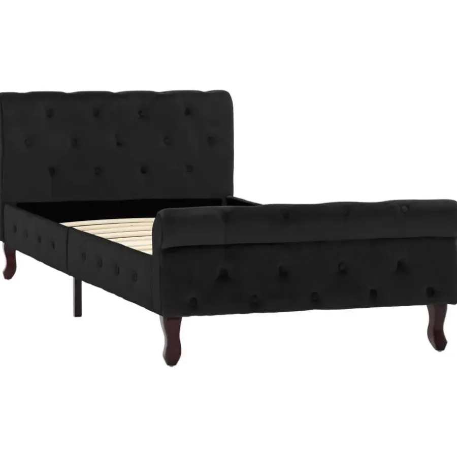 1-Persoons Bedden-vidaXL - Bed frame met hoofdbord - Zwart - Fluweel - 90x200 cm