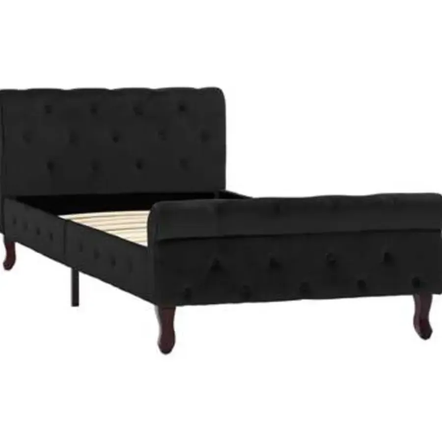 1-Persoons Bedden-vidaXL - Bed frame met hoofdbord - Zwart - Fluweel - 90x200 cm