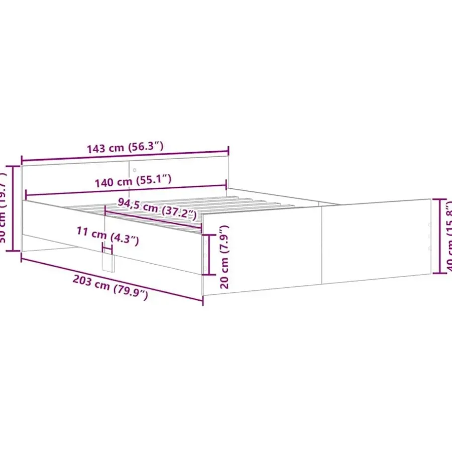 Twijfelaars-vidaXL - Bed frame met hoofd- en voeteneinde - sonoma eikenkleur - 140x200 cm