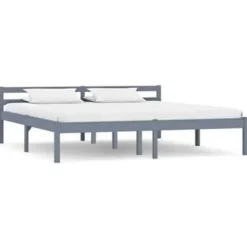 2-Persoons Bedden-vidaXL - Bed frame met hoofdeinde - Grijs - Massief grenenhout - 160x200 cm