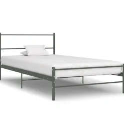 vidaXL - Bed frame met hoofdeinde - Grijs - Metaal - 90x200 cm