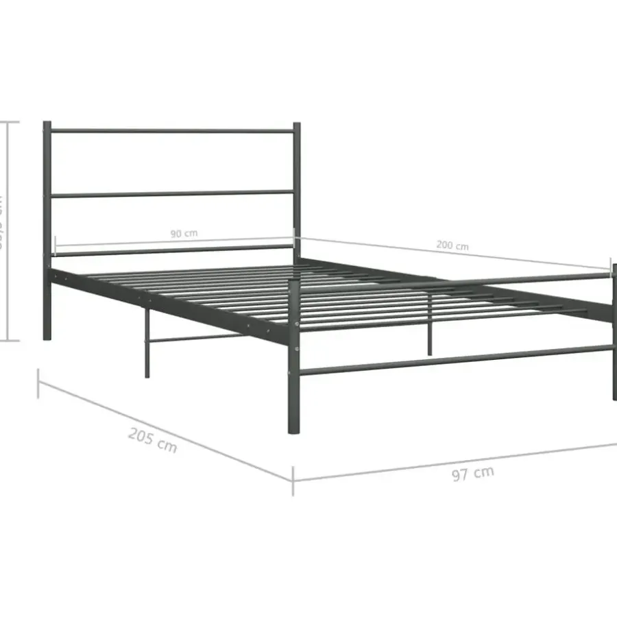 vidaXL - Bed frame met hoofdeinde - Grijs - Metaal - 90x200 cm