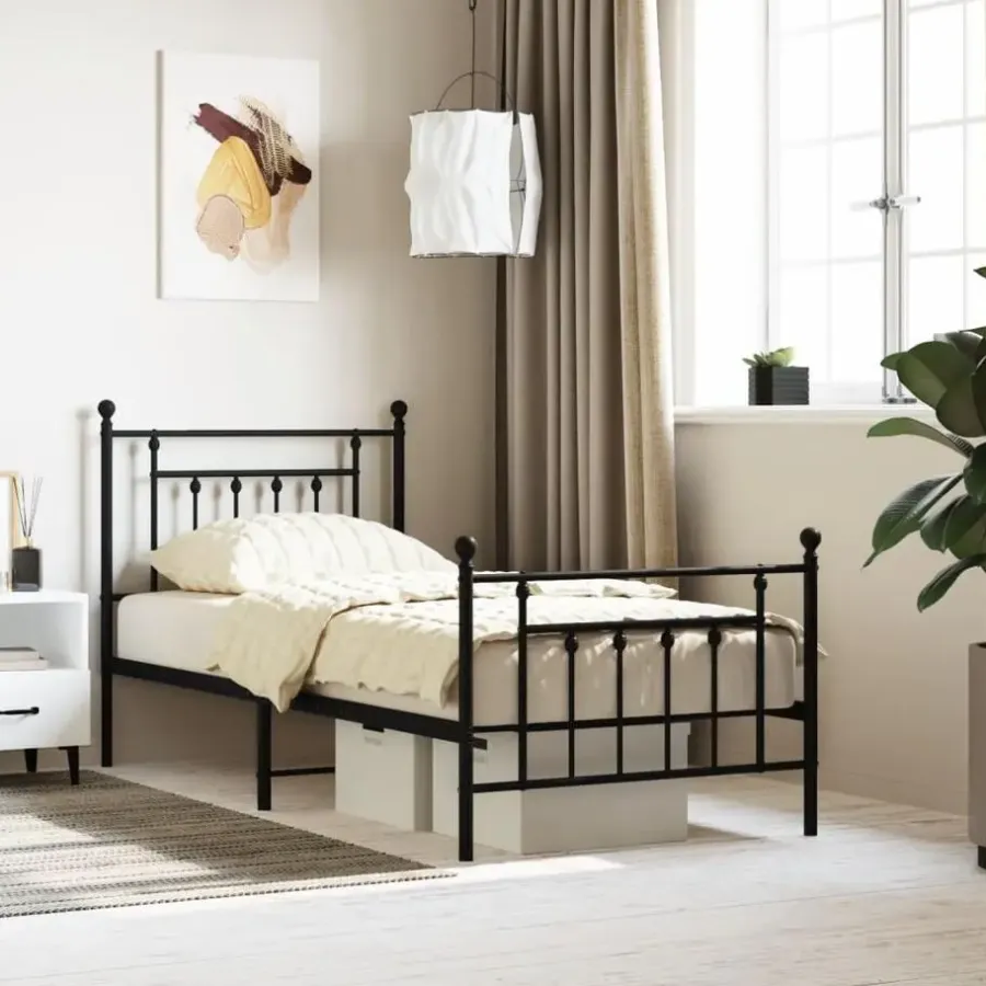 1-Persoons Bedden-vidaXL - Bed frame met hoofd- en voeteneinde - Zwart - Metaal - 90x190 cm