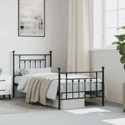 1-Persoons Bedden-vidaXL - Bed frame met hoofd- en voeteneinde - Zwart - Metaal - 90x190 cm