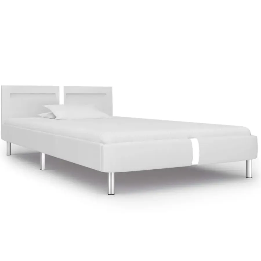 1-Persoons Bedden-vidaXL - Bed frame met hoofdeinde - LED - Wit -kunstleer - 90x200 cm