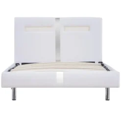 1-Persoons Bedden-vidaXL - Bed frame met hoofdeinde - LED - Wit -kunstleer - 90x200 cm