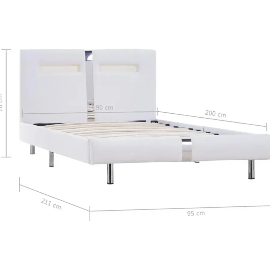 1-Persoons Bedden-vidaXL - Bed frame met hoofdeinde - LED - Wit -kunstleer - 90x200 cm