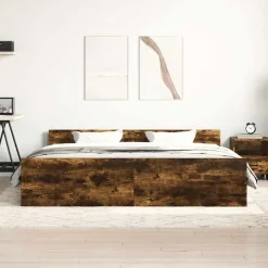 vidaXL - Bed frame met hoofd- en voeteneinde - Gerookt eiken - 180x200 cm