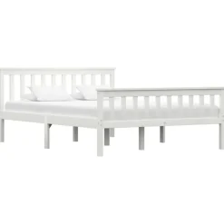 Twijfelaars-vidaXL - Bed frame met hoofdeinde - Wit - Massief grenenhout - 140x200 cm