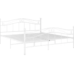 vidaXL - Bed frame met hoodfbord en lattenbodem - Wit - Metaal - 140x200 cm