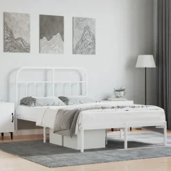 Twijfelaars-vidaXL - Bed frame met hoofdbord - Wit - Metaal - 120x200 cm