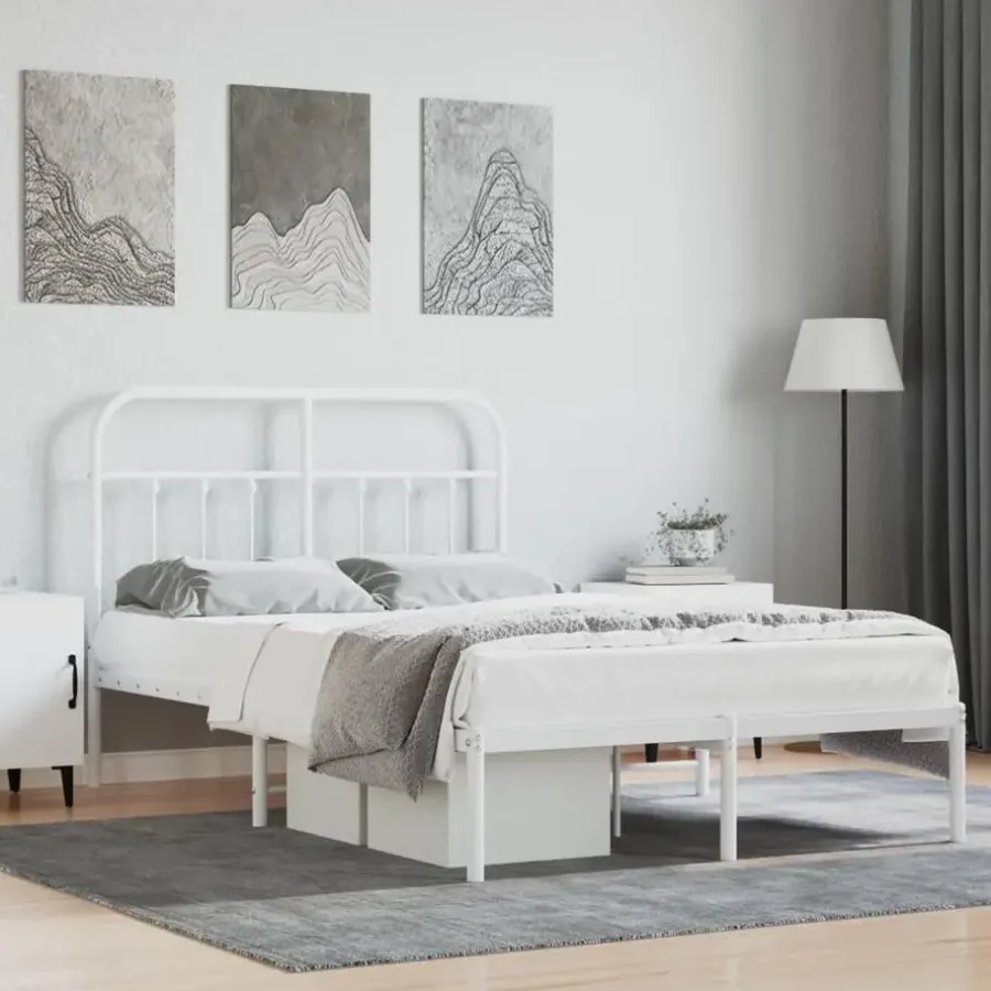 Twijfelaars-vidaXL - Bed frame met hoofdbord - Wit - Metaal - 120x200 cm