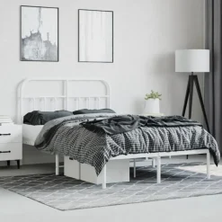 Twijfelaars-vidaXL - Bed frame met hoofdbord - Wit - Metaal - 120x200 cm